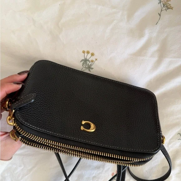 Coach Black Pebbled Leather Crossbody with Gold C Hardware - Picture 3 of 6